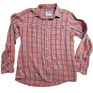 Mountain Khakis Mens Medium Plaid Button Down Shirt Orange Navy Long Sleeve
